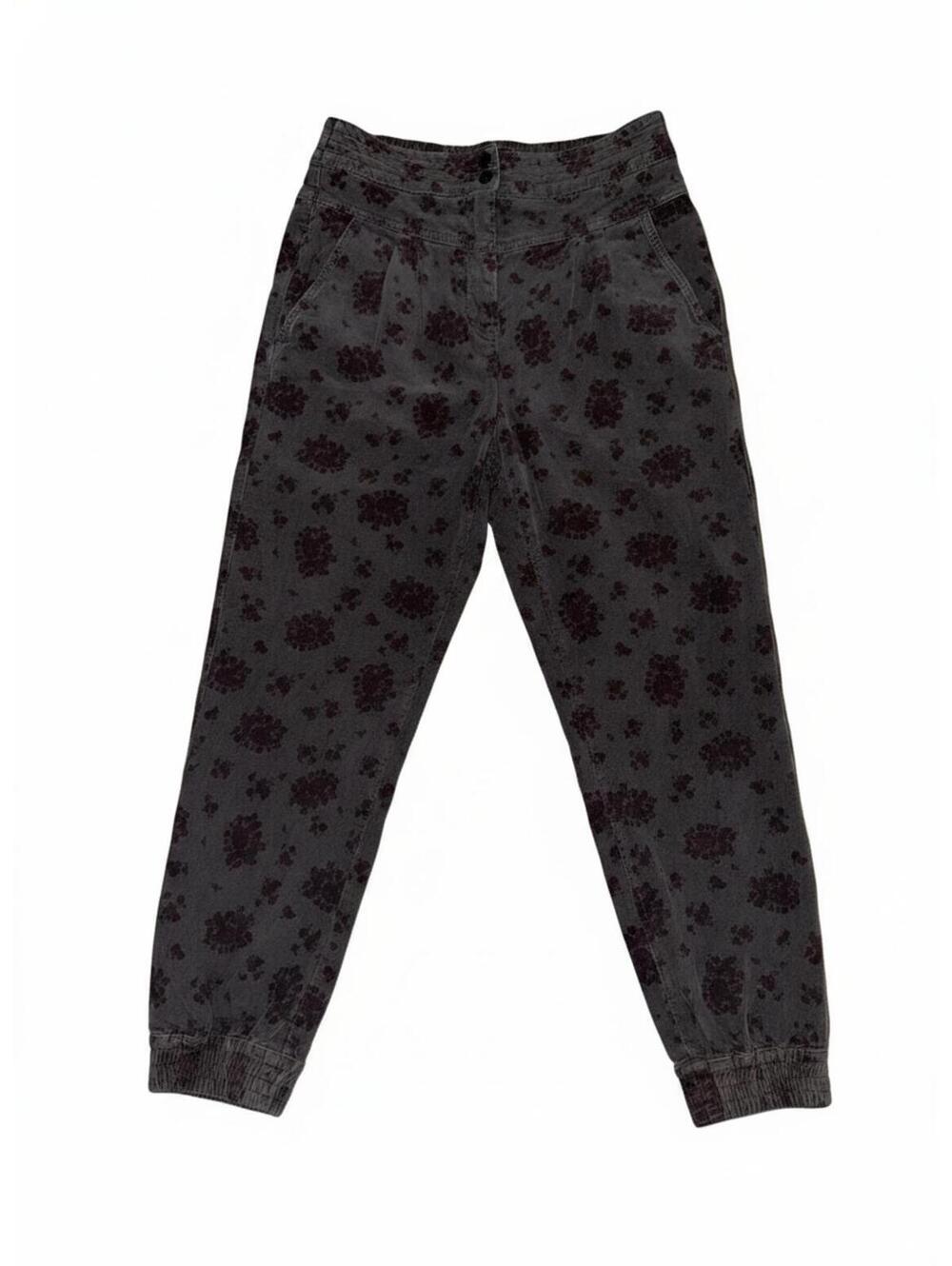 Anthropologie Jogger Kalea Pant Velour Velvet Gray Floral Size XS